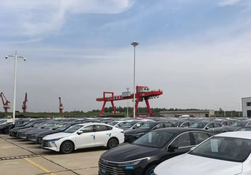 城陵矶滚装码头首次试航比亚迪汽车大规模出口中转业务